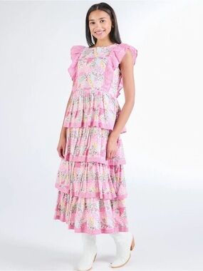 Simply Southern Pink Floral Tiered Maxi Dress